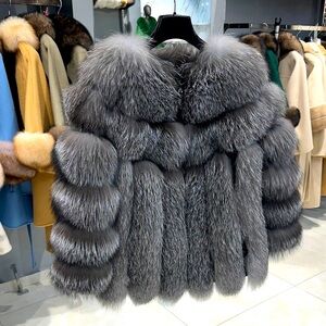 Fox fur leather jacket with zipper. Brand new!!!